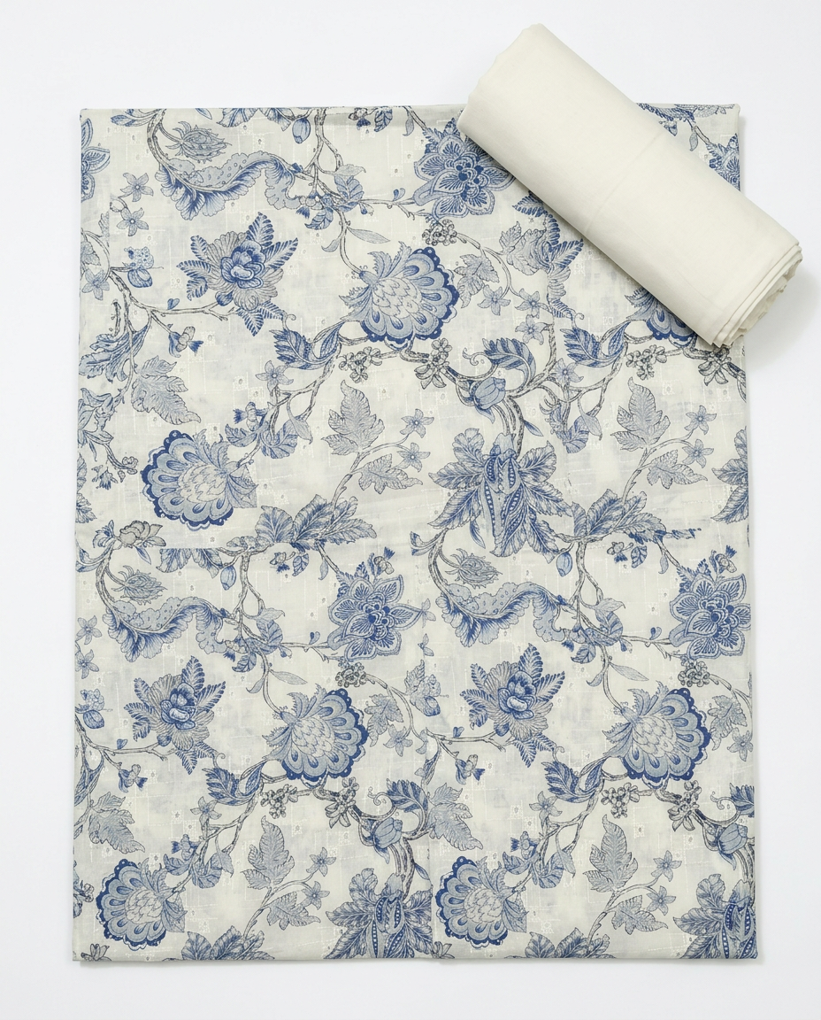Premium Blue Chikankari 100% Cotton Lawn – 2-Piece Unstitched Suit