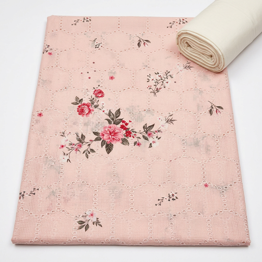 Premium Pink Chikankari 100% Cotton Lawn – 2-Piece Unstitched Suit
