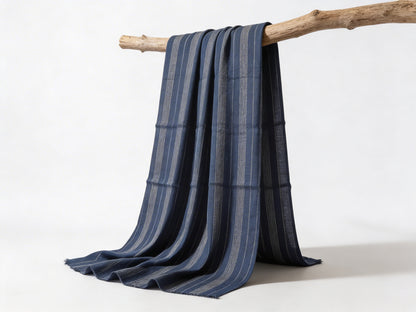 Navy Blue Cotton by Denier Lines Unstitched Cord Set – Premium Striped Fabric