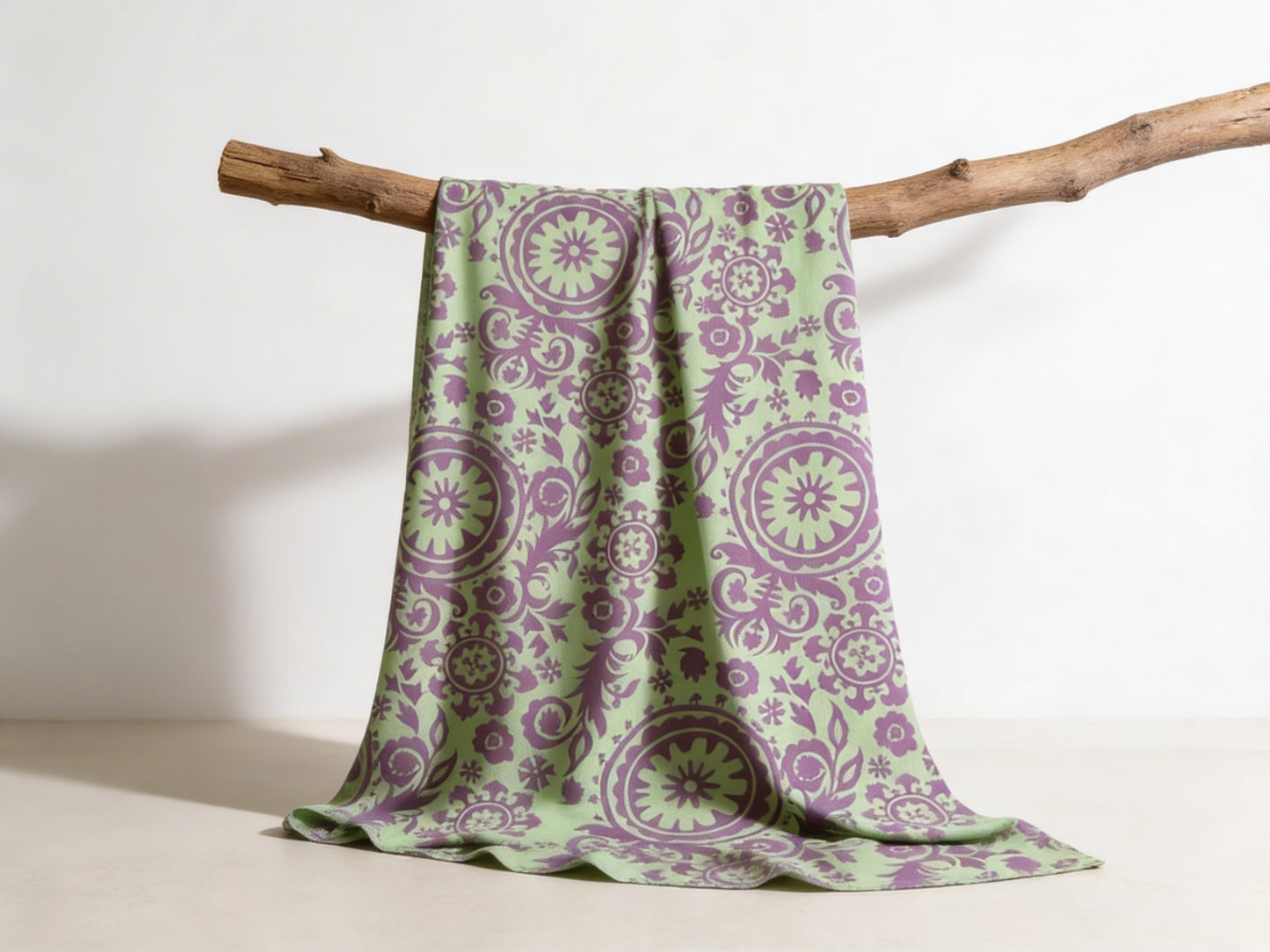 Lime Green & Purple Festive Print 100% Viscose Unstitched Cord Set / Shirt Fabric