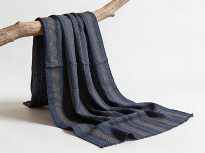 Navy Blue Cotton by Denier Lines Unstitched Cord Set – Premium Striped Fabric