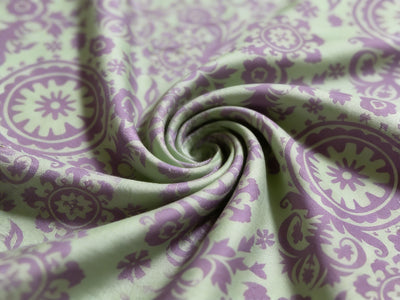 Lime Green & Purple Festive Print 100% Viscose Unstitched Cord Set / Shirt Fabric